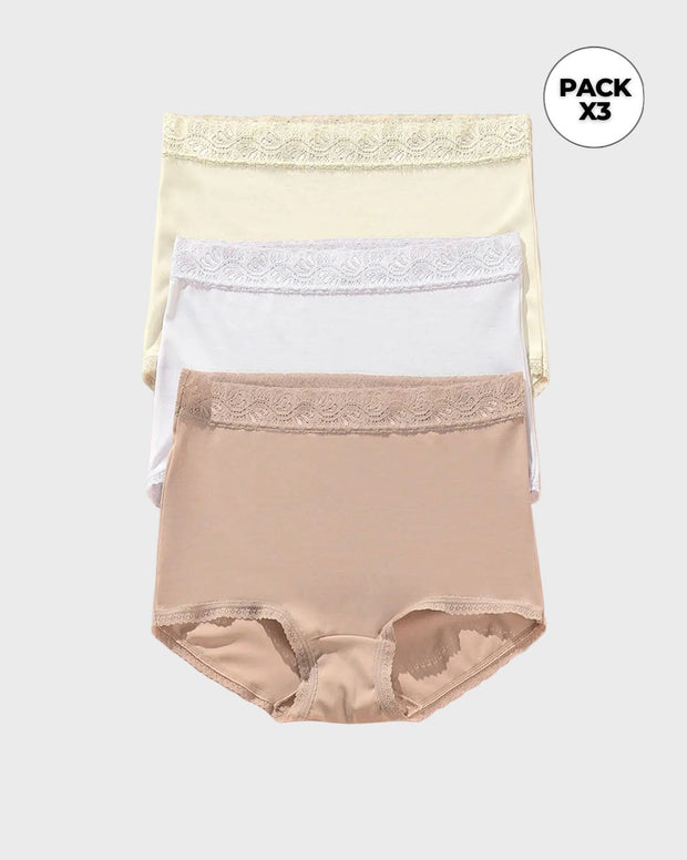 Paquete x 3 panties clásicos con toques de encaje