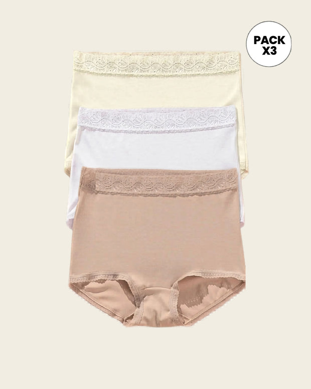 Paquete x 3 panties clásicos con toques de encaje