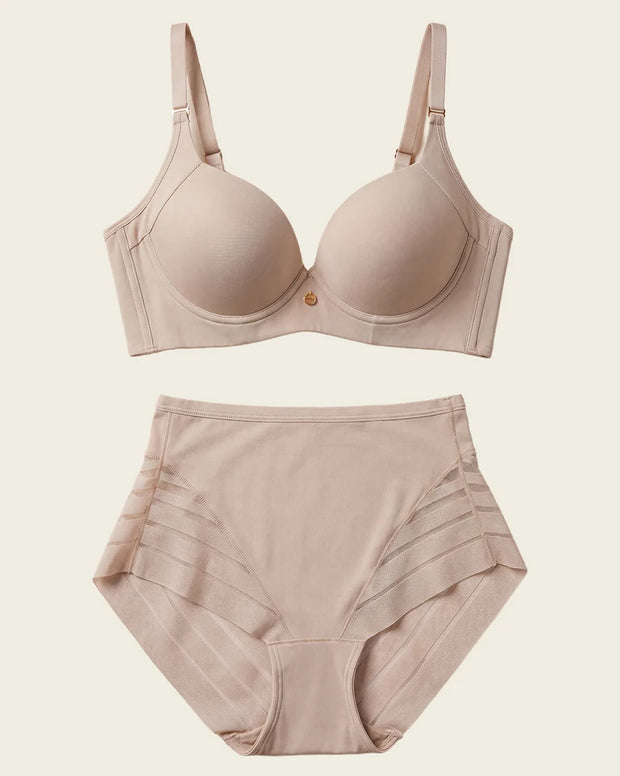 High Profile Bra + Stripe Undetectable Panty en Café Claro