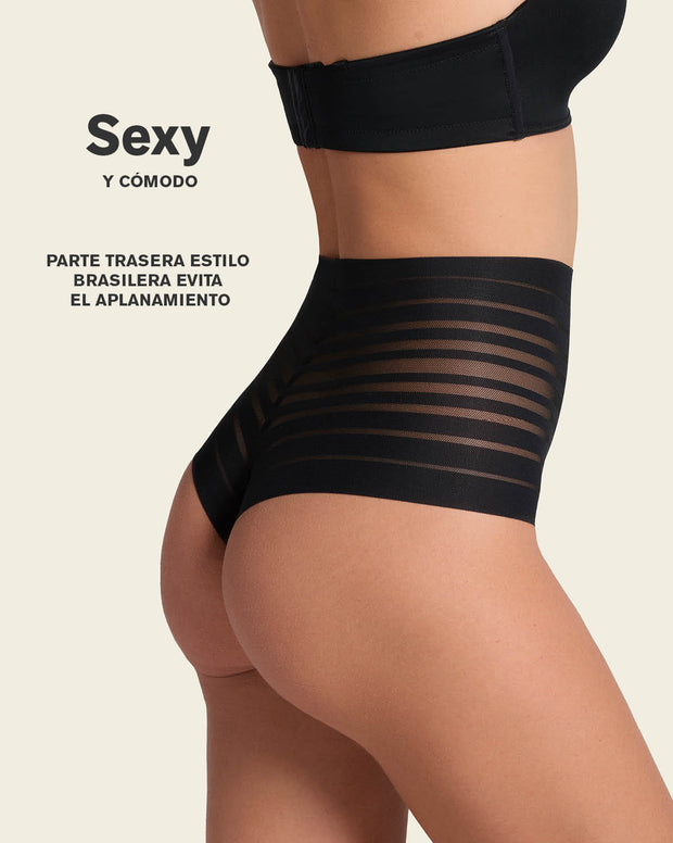 Panty alto de compresión suave con encanje en bandas