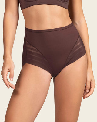 Panty faja clásico con compresión moderada de abdomen y bandas en tul#color_c56-cocoa