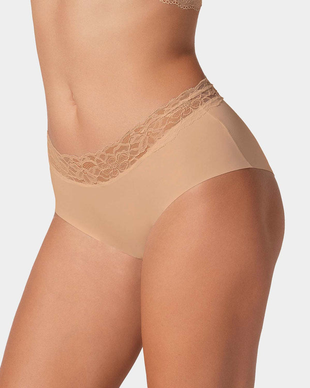 Panty hípster en tela ultraliviana con franja de encaje