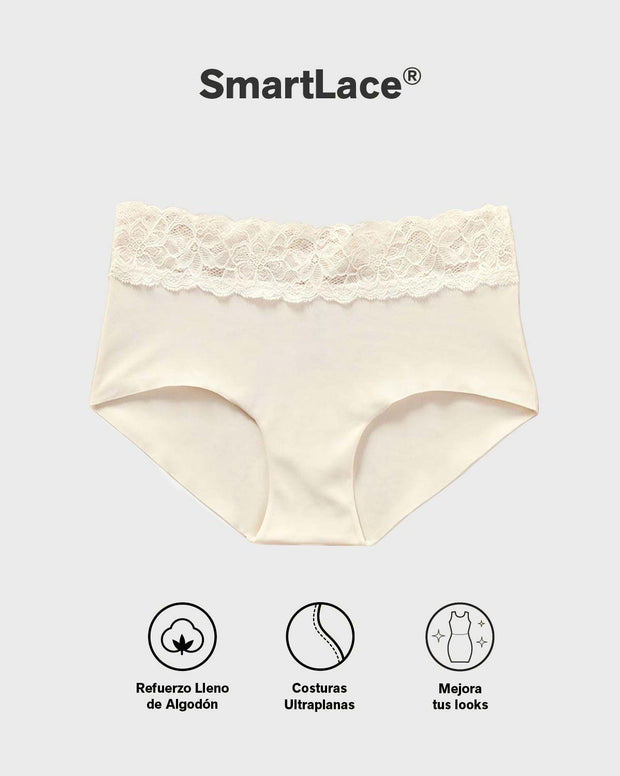 Panty hípster en tela ultraliviana con franja de encaje