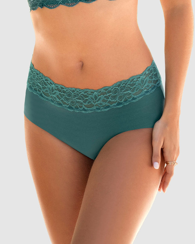 Panty hípster en tela ultraliviana con franja de encaje