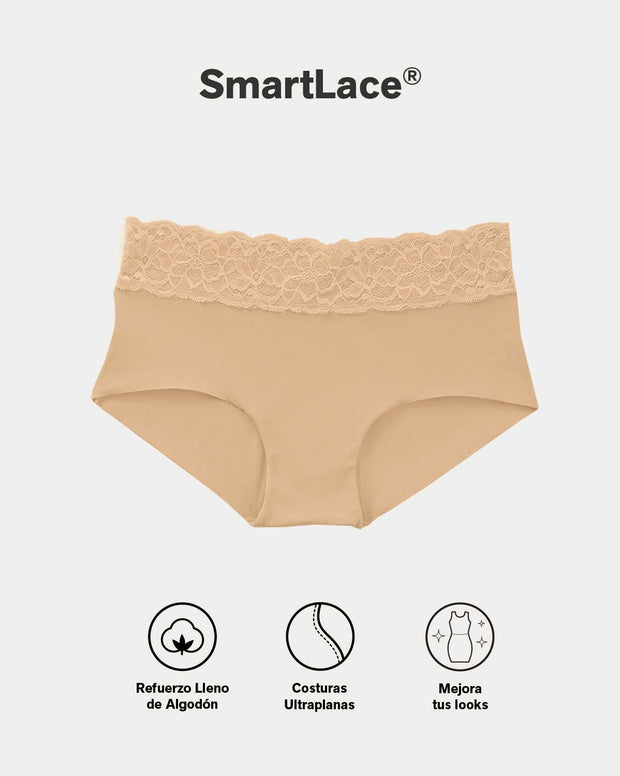 Panty hípster en tela ultraliviana con franja de encaje
