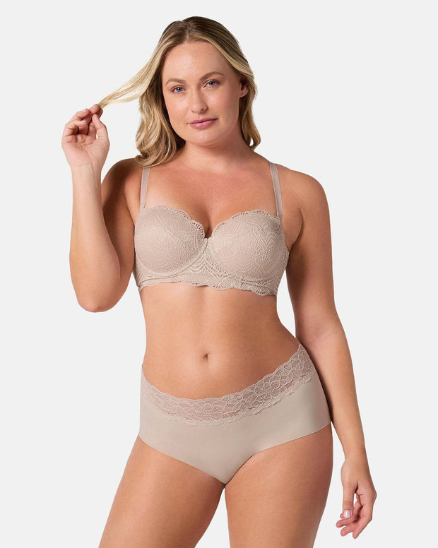 Panty hípster en tela ultraliviana con franja de encaje