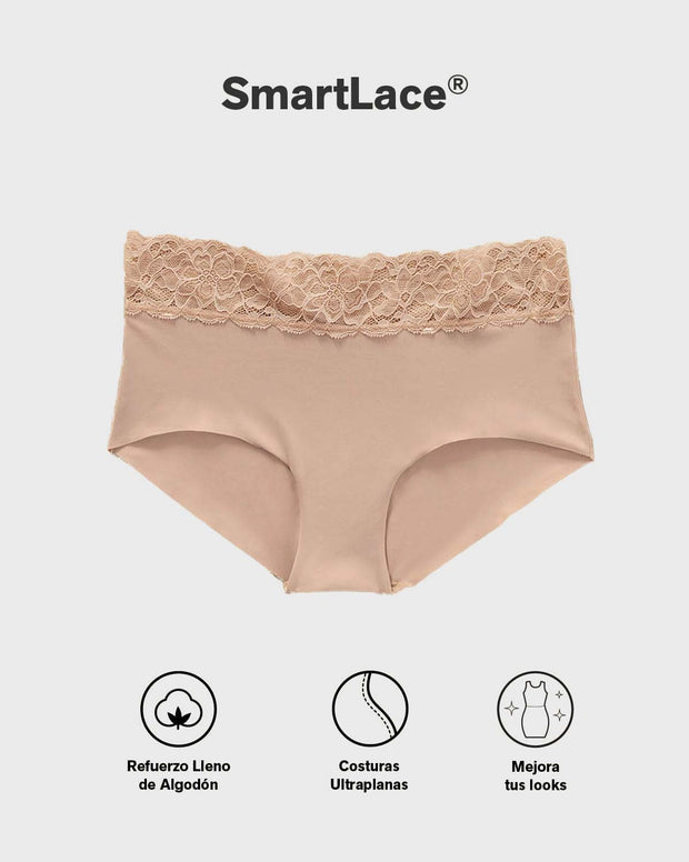 Panty hípster en tela ultraliviana con franja de encaje