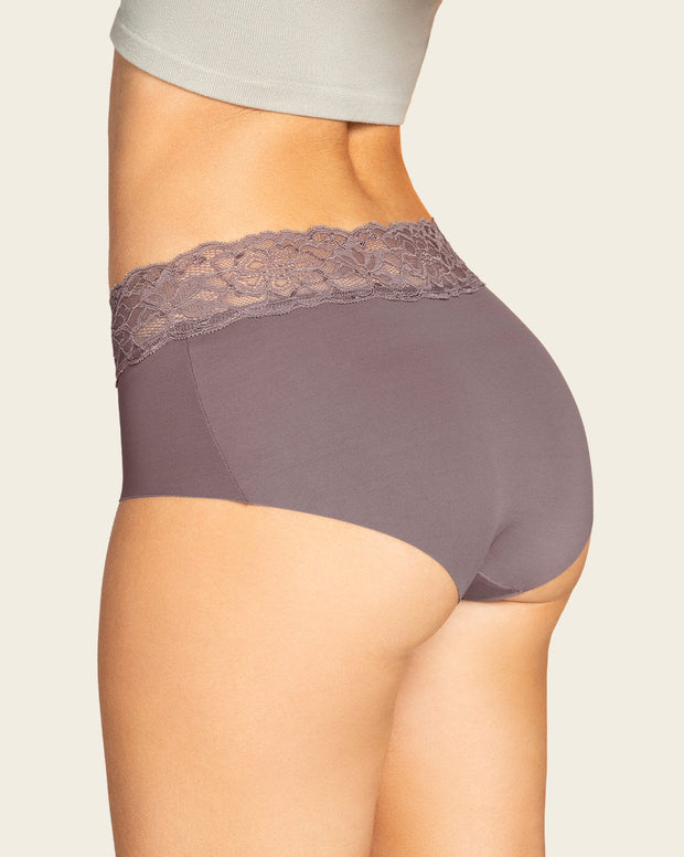 Panty hípster en tela ultraliviana con franja de encaje