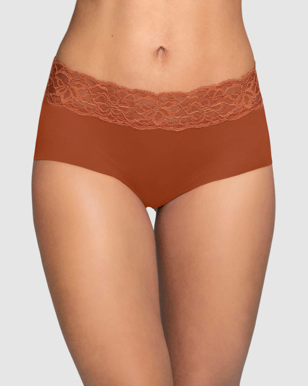 Panty hípster en tela ultraliviana con franja de encaje