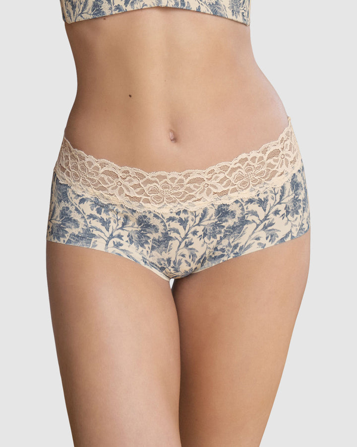 Panty hípster en tela ultraliviana con franja de encaje