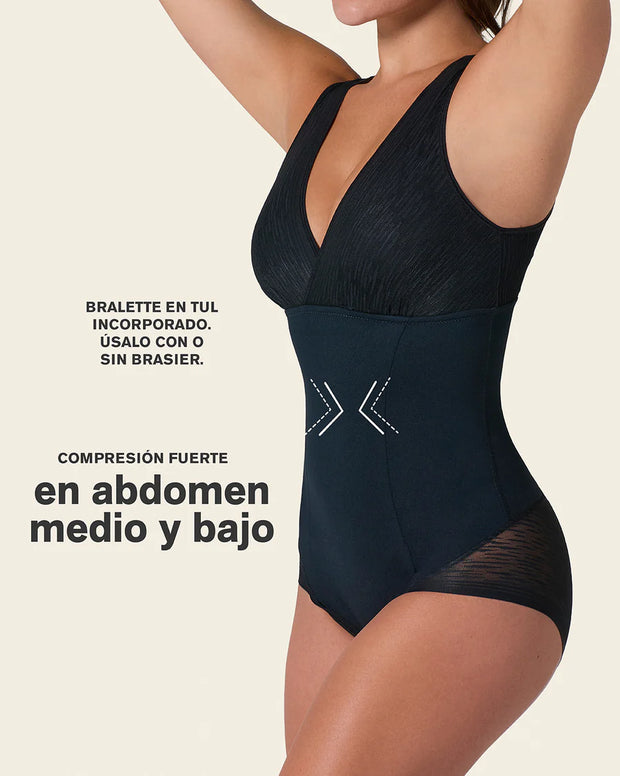 Faja tipo body con bralette incorporado con compresión de abdomen