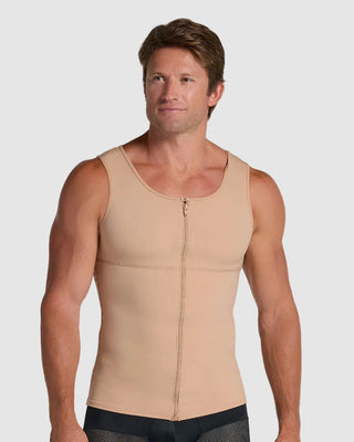 Chaleco de compresión con doble capa de tela en abdomen y espalda#color_801-cafe-medio
