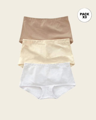 Paquete x3 bóxers cortos con algodón elástico#color_984-blanco-cafe-claro-marfil