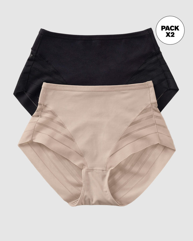 Paquete x 2 panties faja clásicos con control moderado de abdomen y bandas en tul