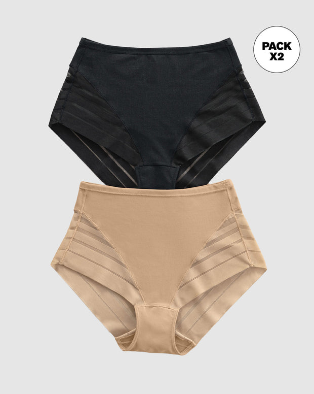 Paquete x 2 panties faja clásicos con control moderado de abdomen y bandas en tul