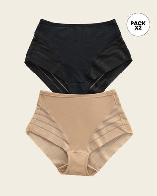 Paquete x 2 panty faja pantalón clásicos compresión moderada de abdomen#color_s03-negro-cafe-medio