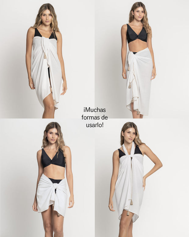Pareo rectangular multiusos con borlas en las puntas