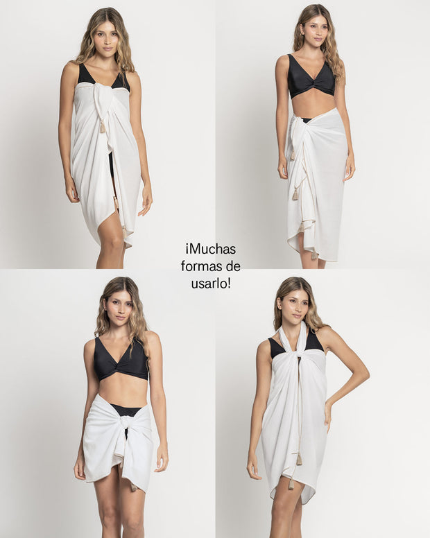 Pareo rectangular multiusos con borlas en las puntas