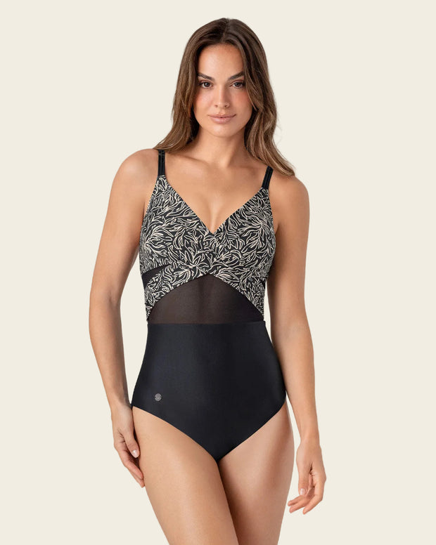 Traje de baño tecnología BIO-PET con tul en abdomen