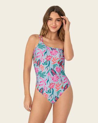 Traje de baño entero estampado de un solo hombro#color_485-estampado-flores