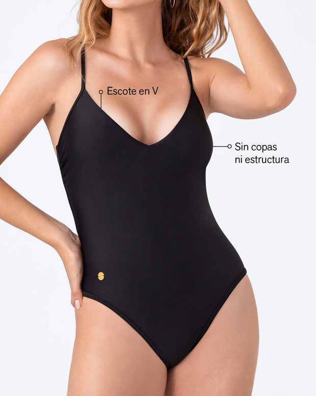 Traje de baño entero con tiras anudables en espalda