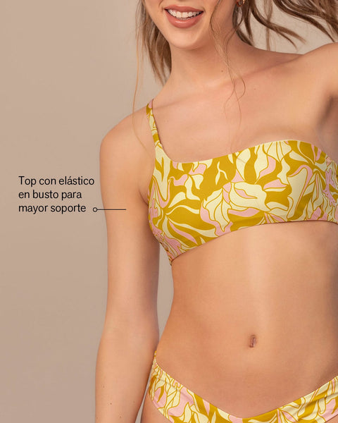 Bikini con top asimétrico ligero y panty con pretina en V#color_100-estampado-floral