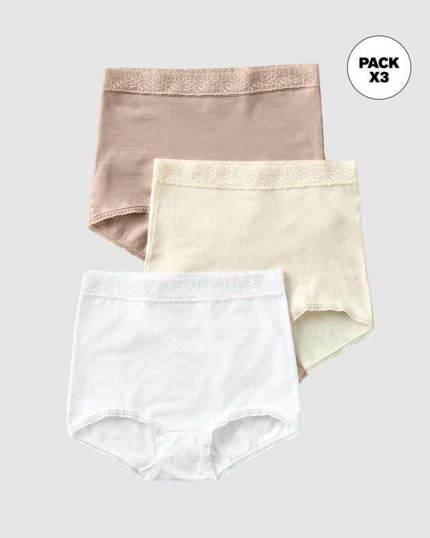 Solo-POS Paquete x 3 panties clásicos de ajuste y cubrimiento total