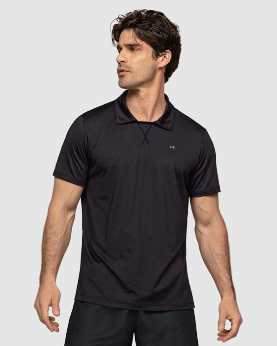 Camiseta deportiva transpirable con cuello tipo polo#color_700-negro