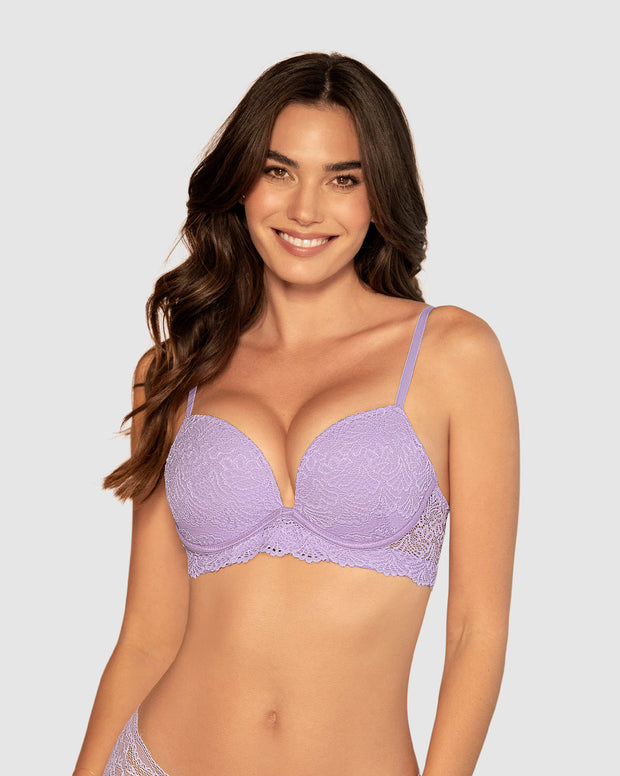 Solo-POS Brasier doble realce escote profundo elaborado en encaje
