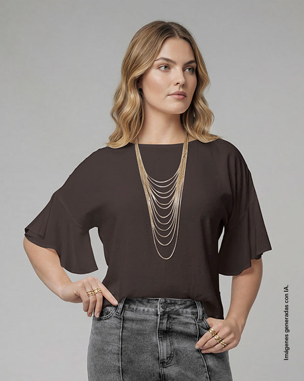 Blusa manga corta con boleros y cuello alto