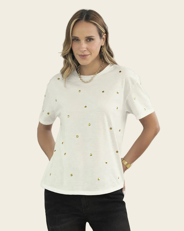 Camiseta manga corta con detalles con brillo