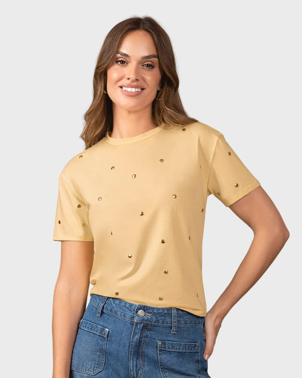 Camiseta manga corta con detalles con brillo