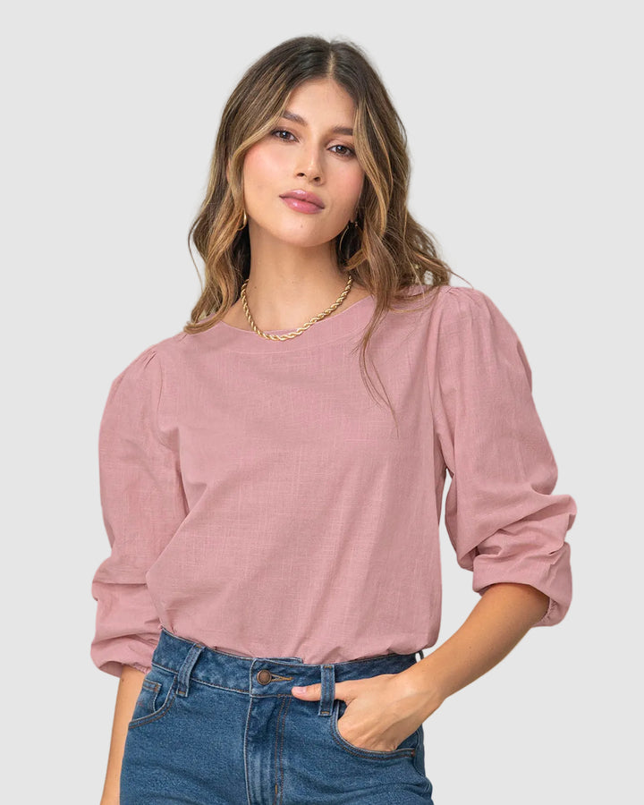 Blusa manga 3/4 con efecto volumen