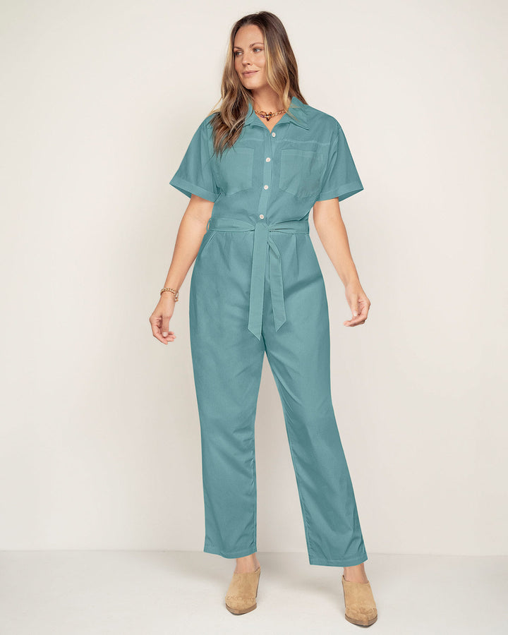 Enterizo largo con perilla funcional y tira para anudar en cintura