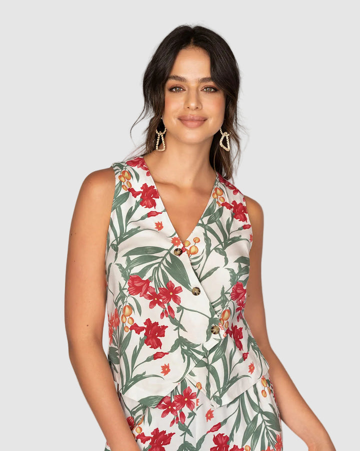 Chaleco estampado con perilla asimétrica