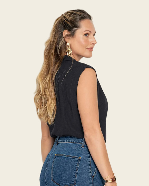 Blusa manga sisa cuello camisero en V