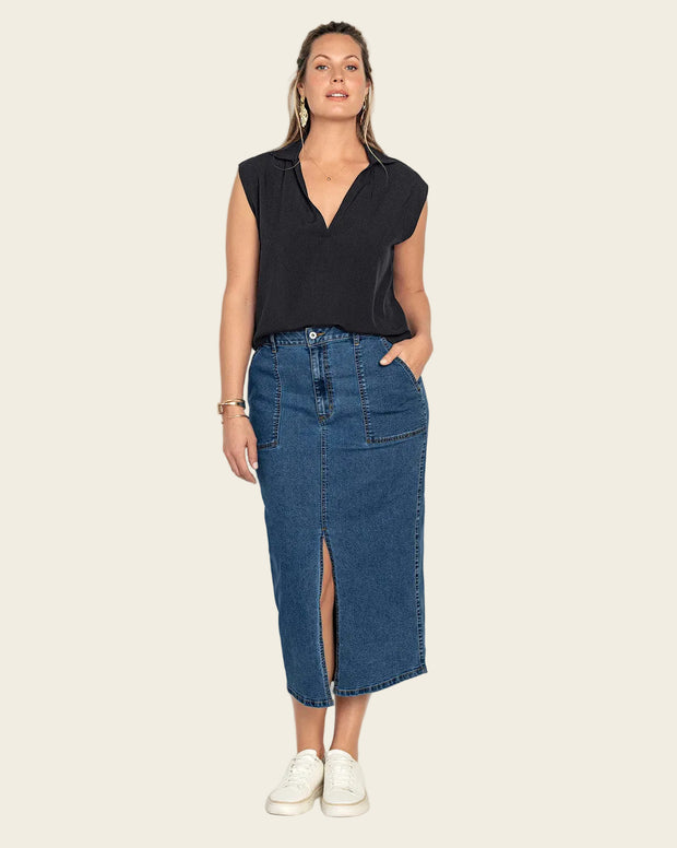 Blusa manga sisa cuello camisero en V