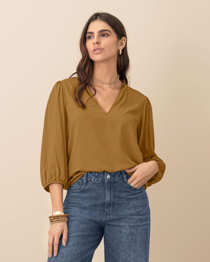 Blusa manga 3/4 con elástico en puños