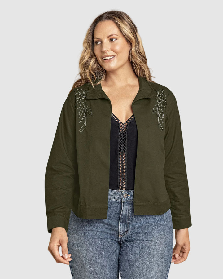Chaqueta manga larga abierta con detalle bordado