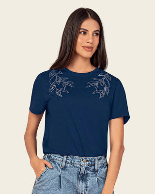 Camiseta manga corta en algodón con estampado en frente#color_c41-azul
