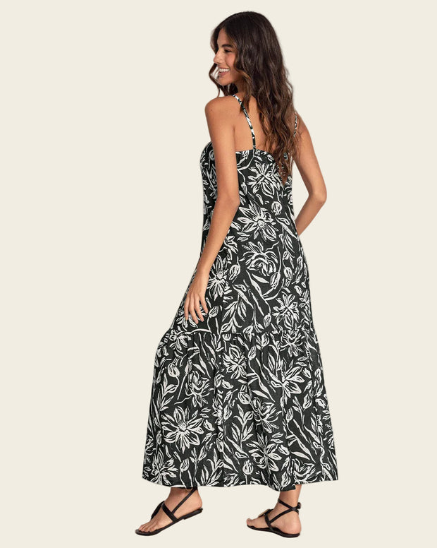 Vestido largo estampado de escote recto y tiritas