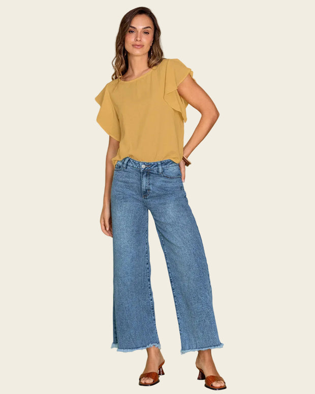 Blusa con boleros en mangas en tela craquelada