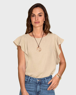 Blusa con boleros en mangas en tela craquelada#color_c76-beige