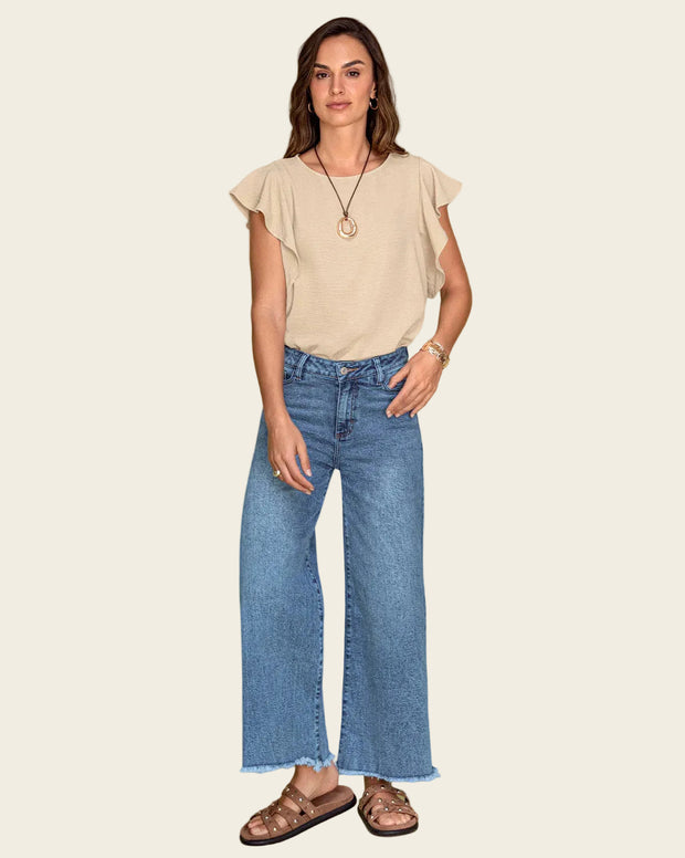 Blusa con boleros en mangas en tela craquelada
