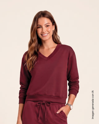 Sudadera manga larga de hombro rodado#color_c55-vino