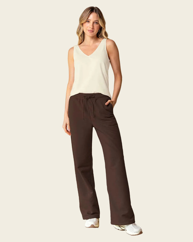 Pantalón bota amplia con elástico y tira anudable en cintura