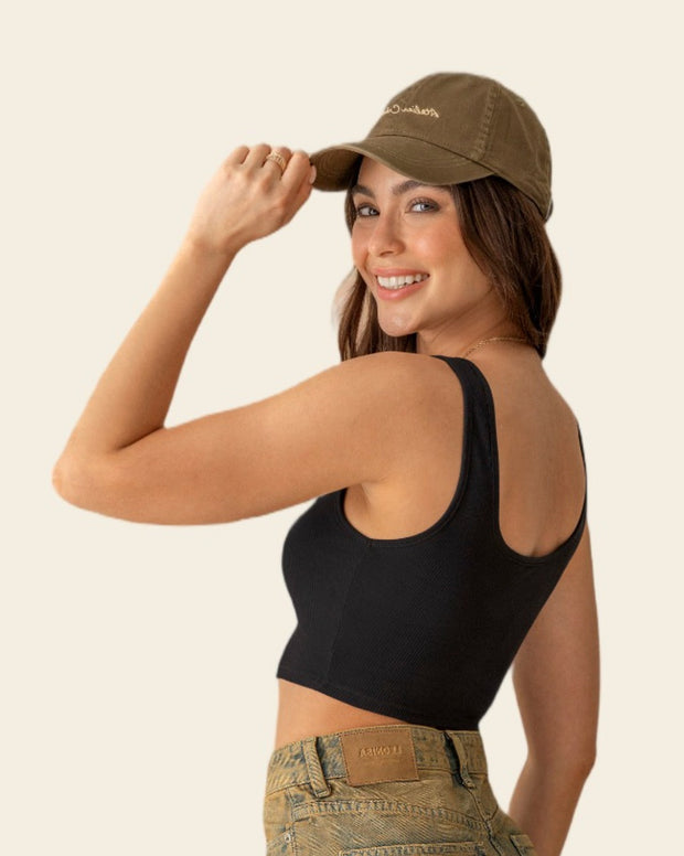 Crop top acanalado con escote asimétrico