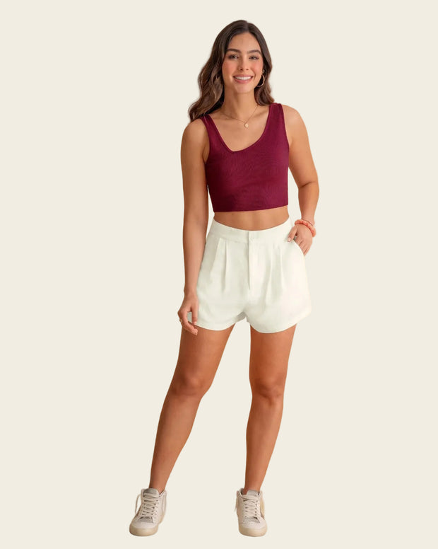 Crop top acanalado con escote asimétrico