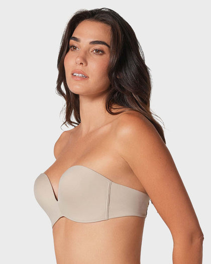 Brasier strapless antigravedad de realce alto sin varilla#color_802-cafe-claro