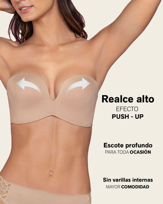 Brasier strapless antigravedad de realce alto sin varilla#color_802-cafe-claro
